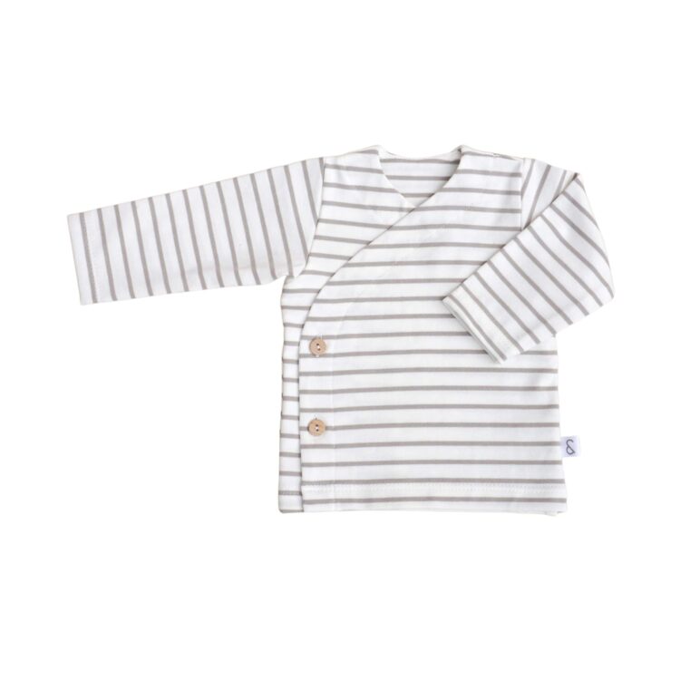 Baby Overslagshirtje Streep Taupe - Overslag Shirtje - Babykleding - Geboortepakje - Ivy and Soof