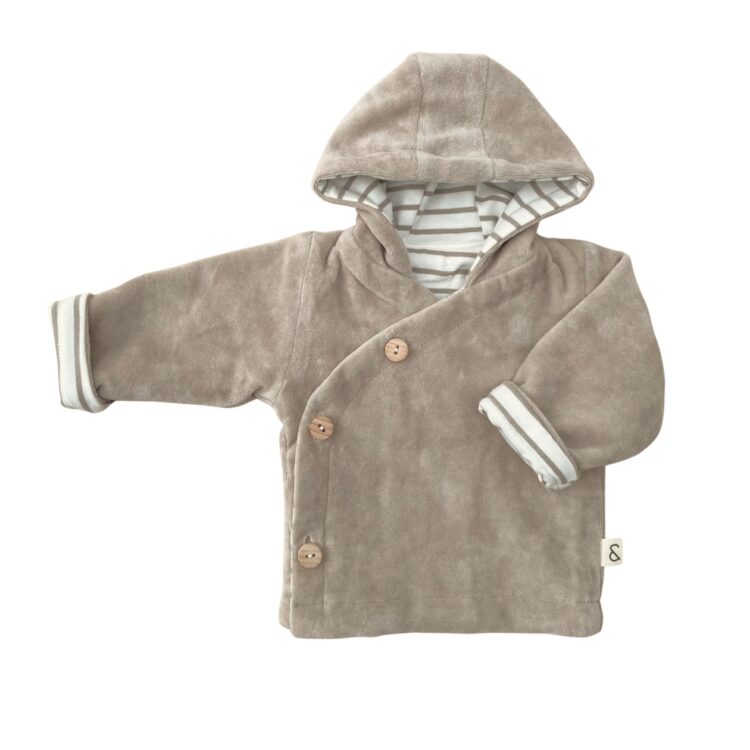 Baby Jasje Omkeerbaar - Babyjasje Velours Taupe - Jasje Newborn Streep - Ivy and Soof