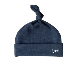 Mutsje met naam Donker Blauw Melee | Geboortemutsje personaliseren | Geboorte pakje met muts | Newborn mutsje prematuur | Ivy and Soof