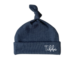 Mutsje met naam donker blauw melee | Geboortemutsje | Geboortepakje met mutsje | Newborn mutsje personaliseren baby | Ivy and Soof