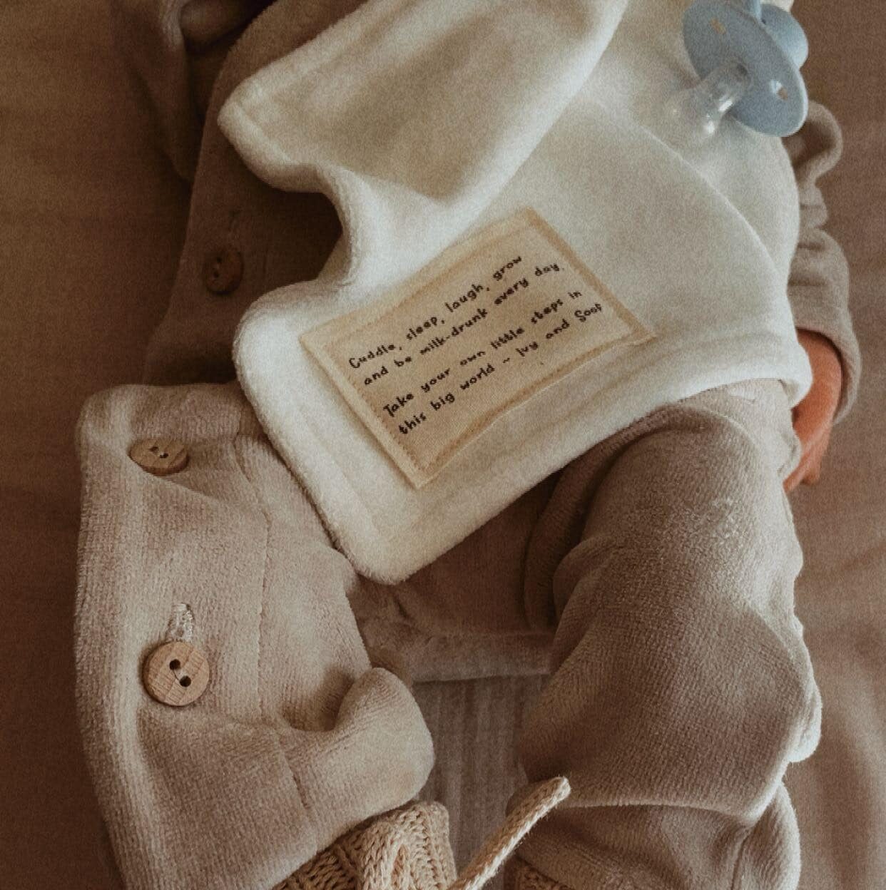 Speendoekje baby velours ecru - boxpakje - gebreid babyslofjes - Ivy and Soof