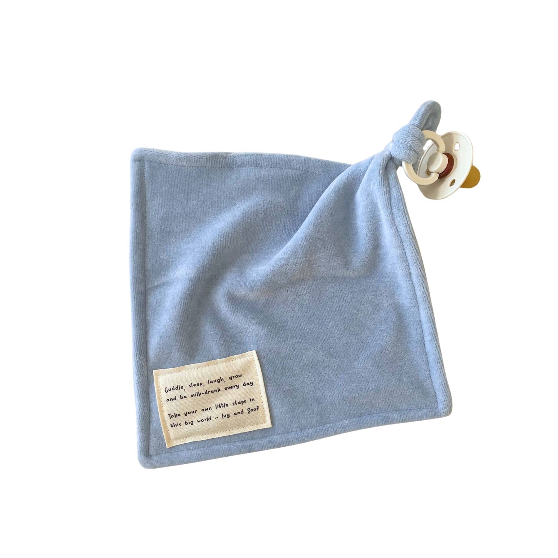 Speendoekje Velours met label - Baby Blauw - Ivy and Soof