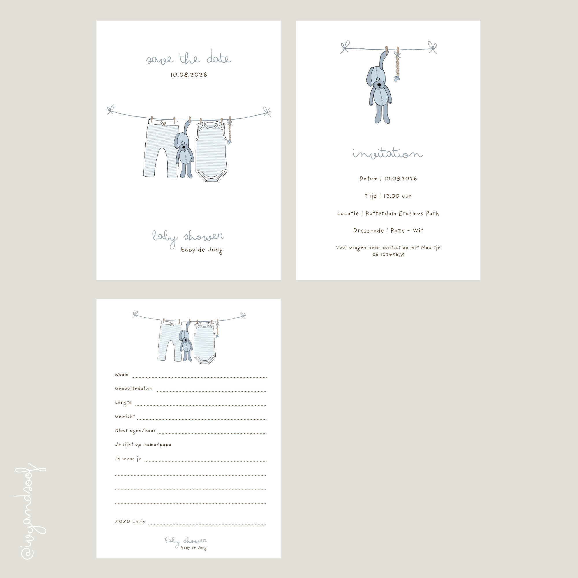 Babyshower uitnodiging + baby voorspellingskaart aanpasbare Canva template - ivy and soof