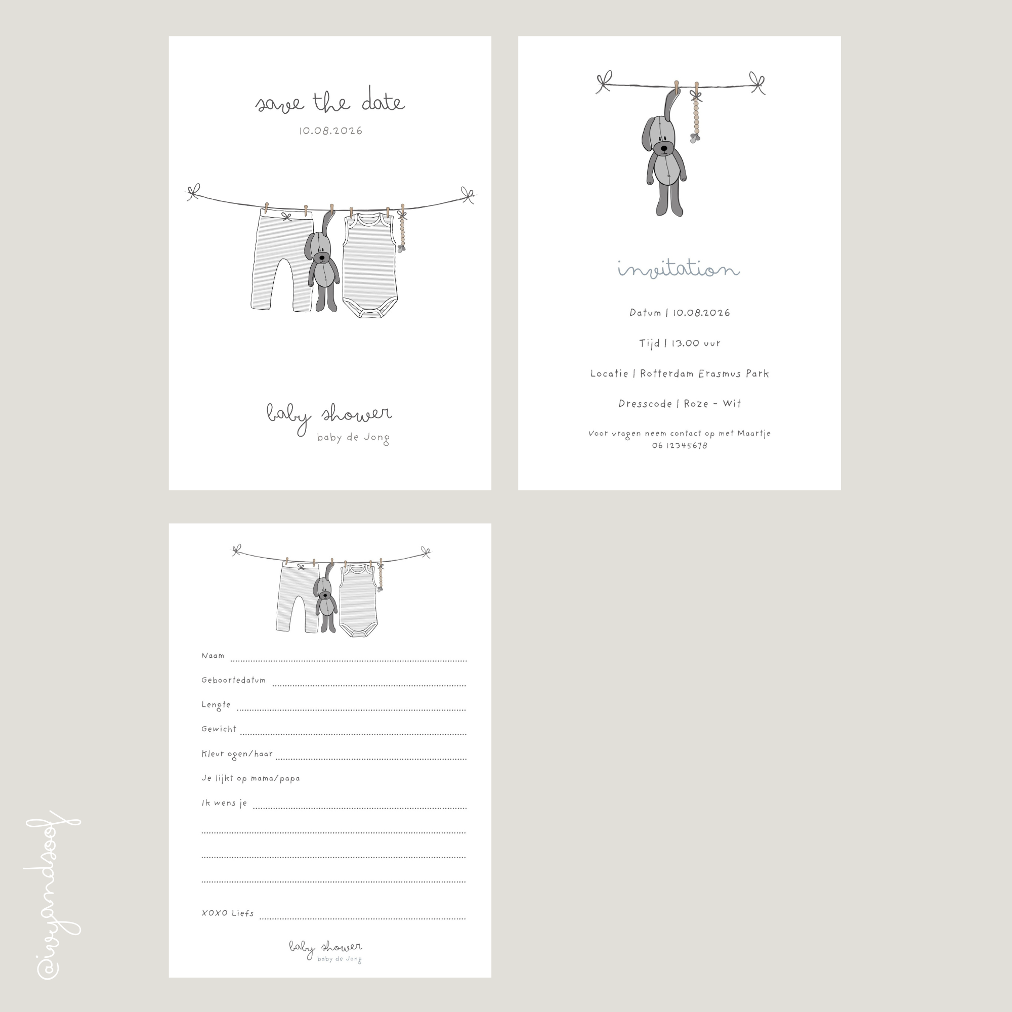 Babyshower uitnodiging + baby voorspellingskaart aanpasbare Canva template - ivy and soof