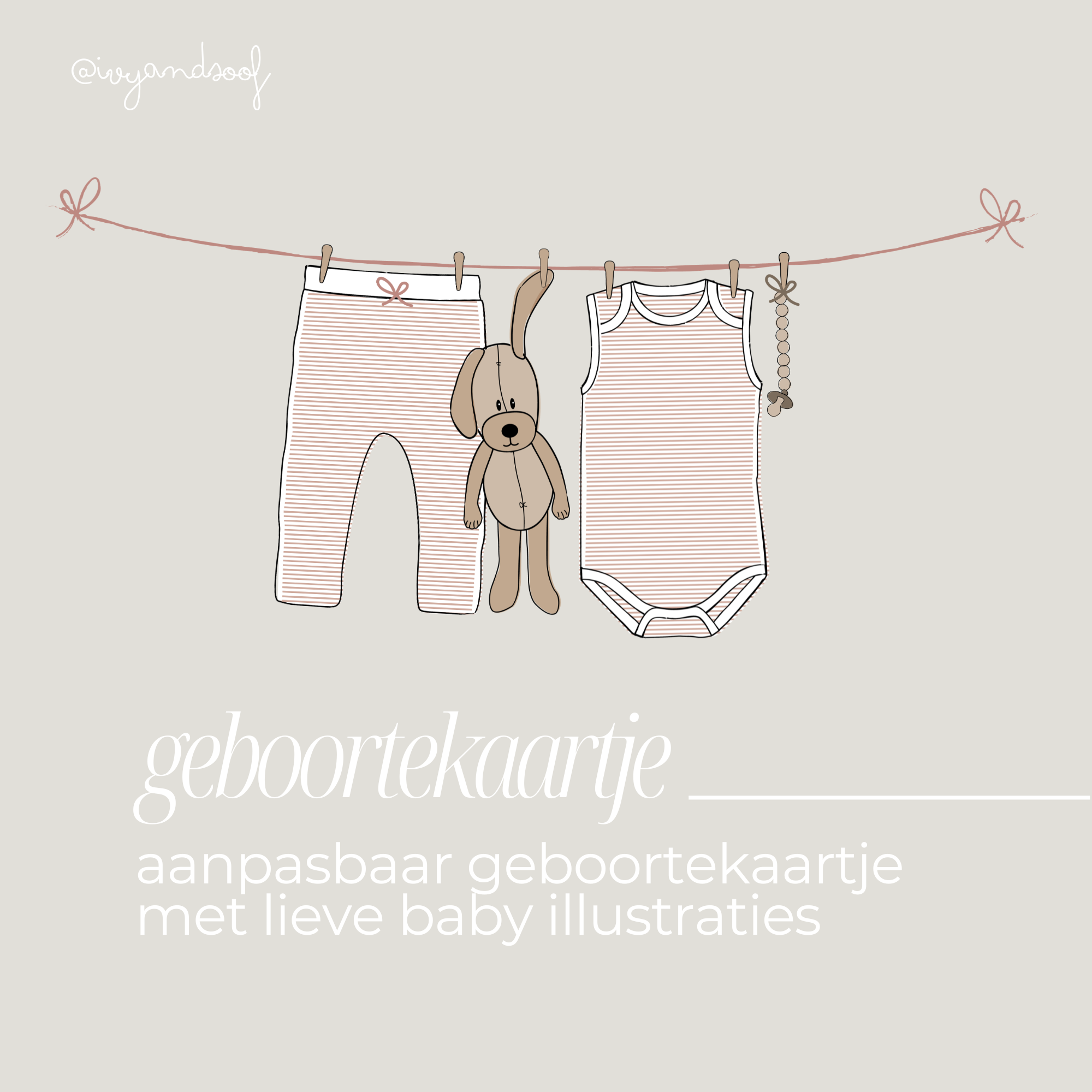 Geboortekaartje Canva Template - ivy and soof - roze