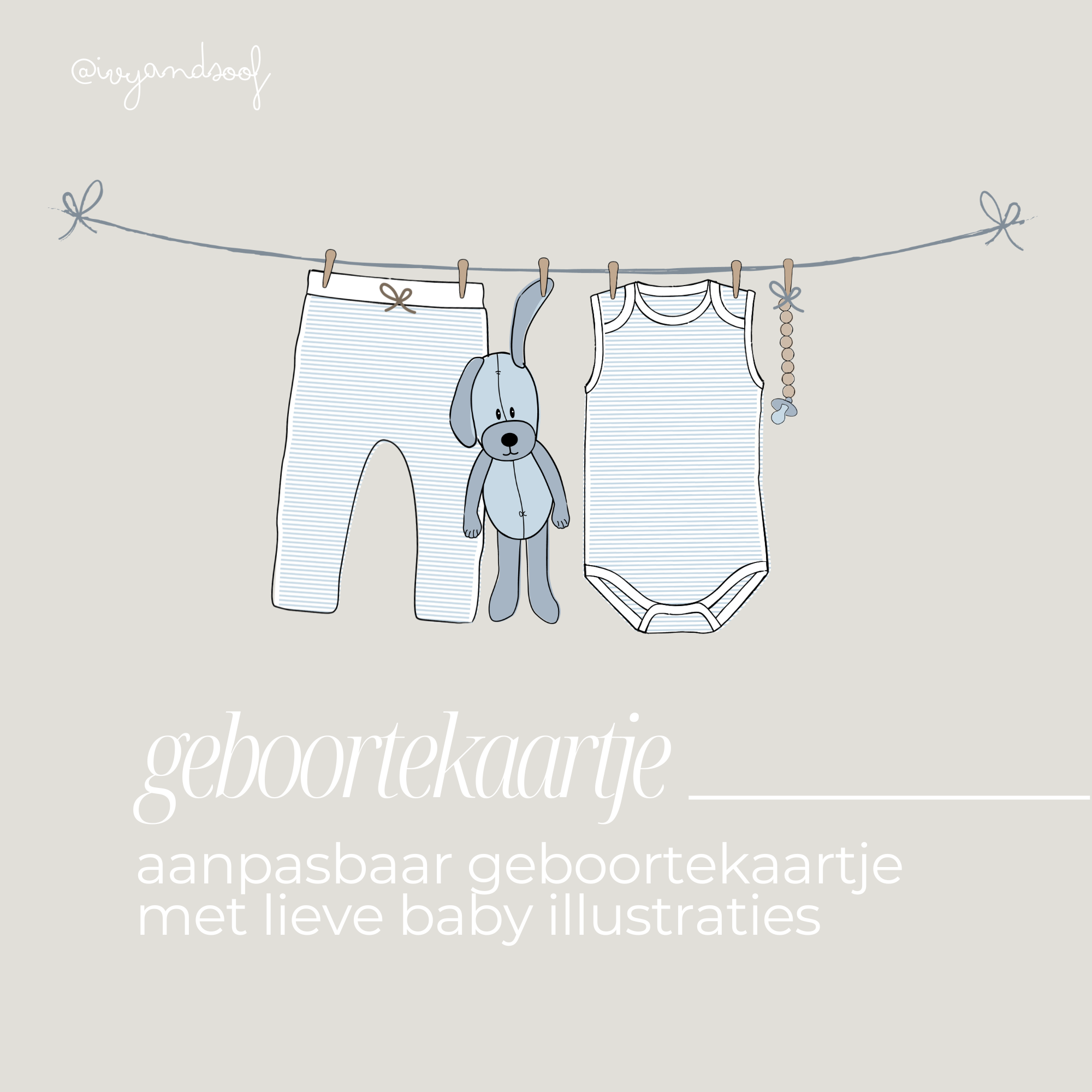 Geboortekaartje Canva Template - ivy and soof - blauw