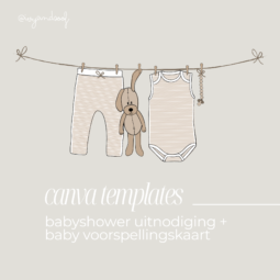 Babyshower uitnodiging + baby voorspellingskaart aanpasbare Canva template - ivy and soof