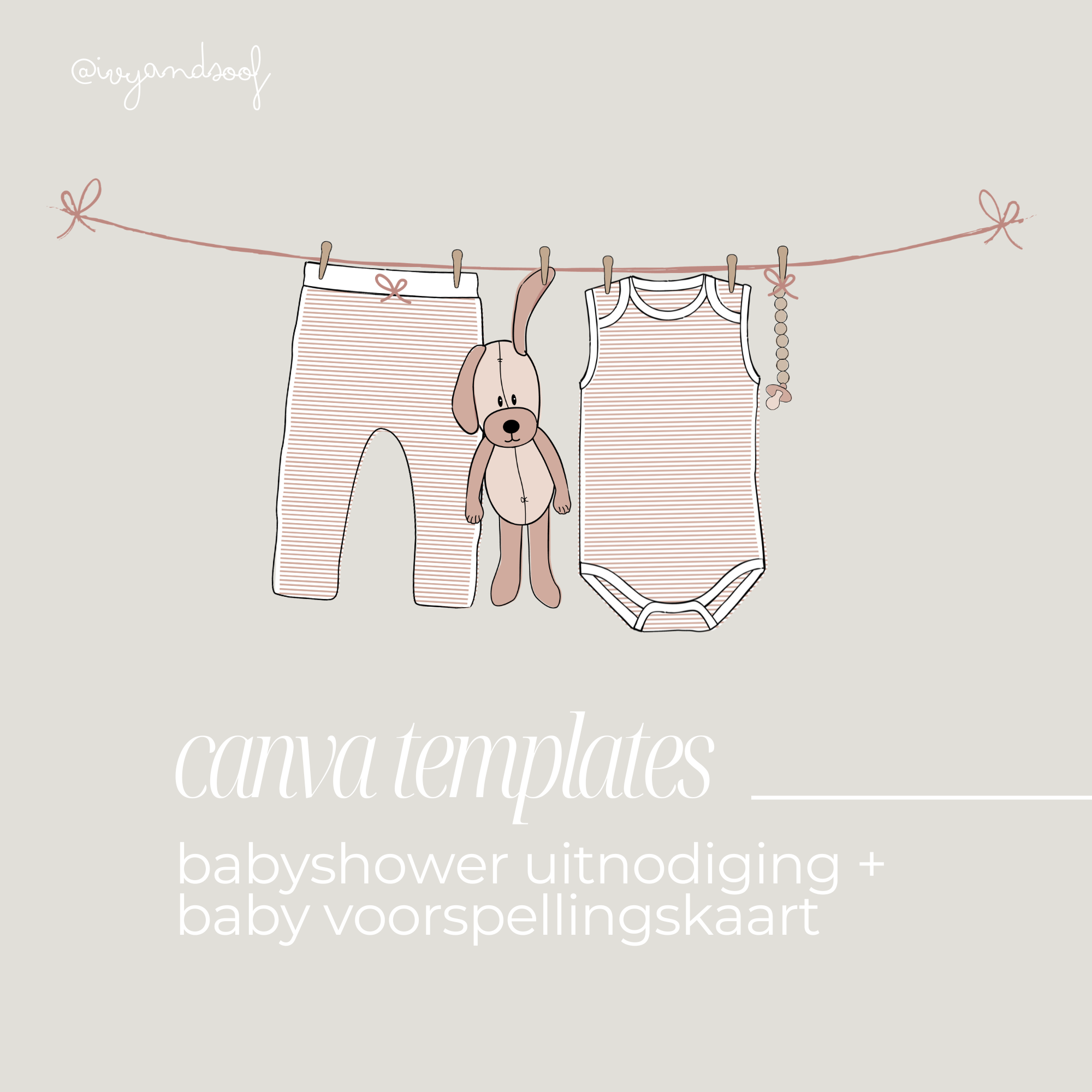 Babyshower uitnodiging + baby voorspellingskaart aanpasbare Canva template - ivy and soof
