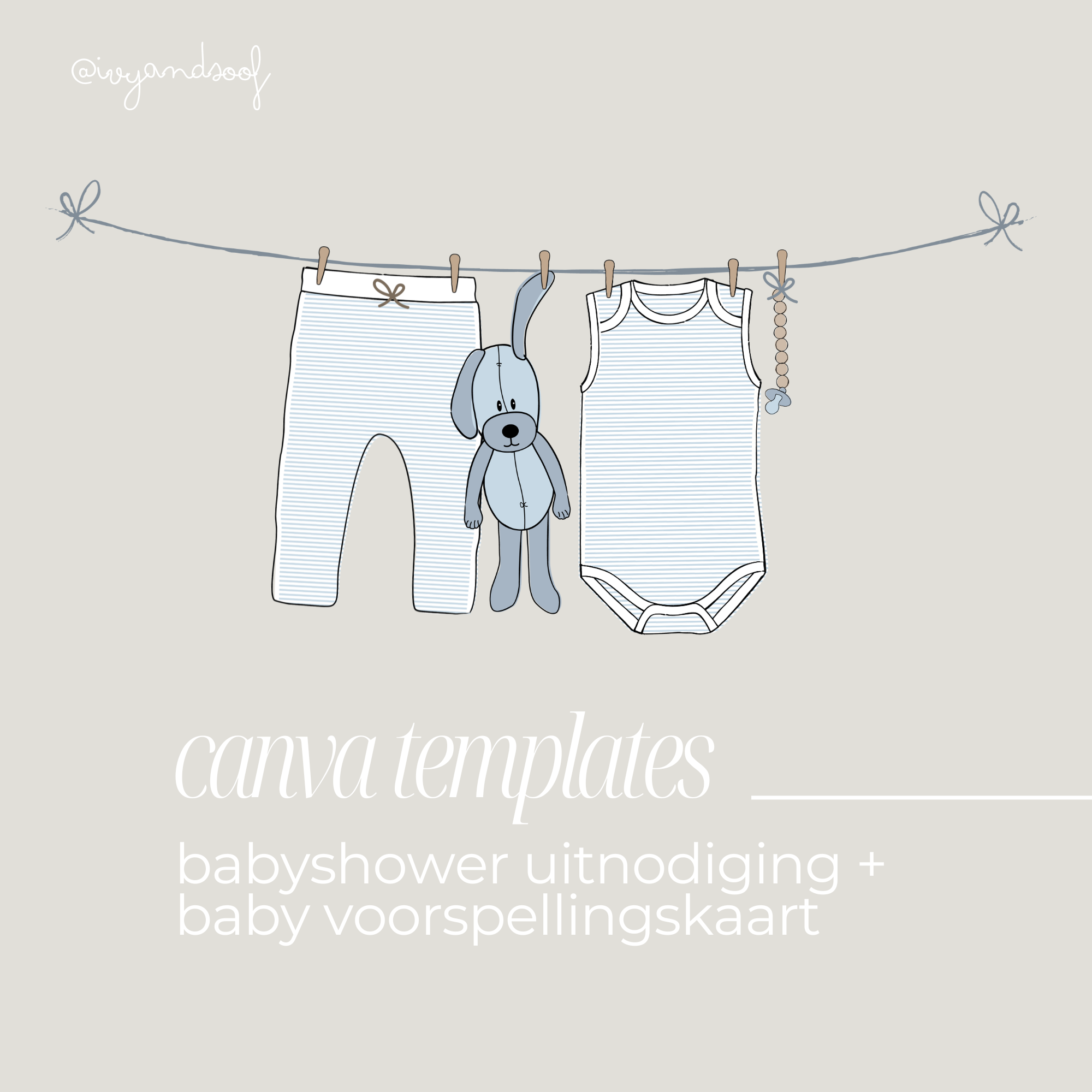 Babyshower uitnodiging + baby voorspellingskaart aanpasbare Canva template - ivy and soof