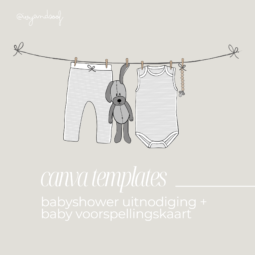 Babyshower uitnodiging + baby voorspellingskaart aanpasbare Canva template - ivy and soof