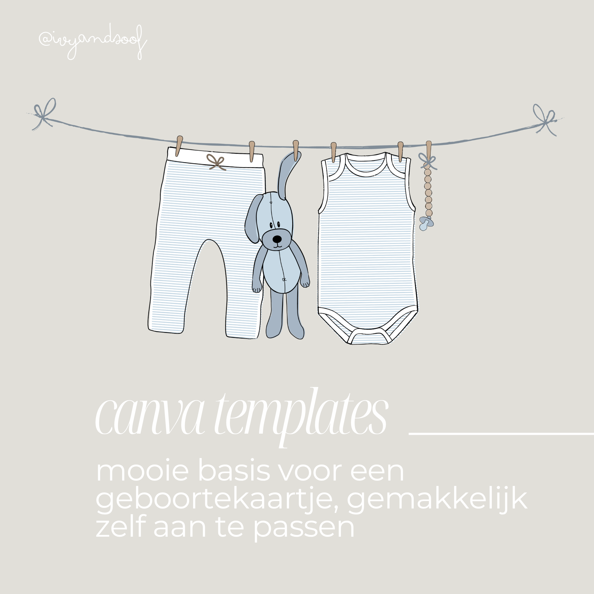 Geboortekaartje Canva Template - ivy and soof - blauw