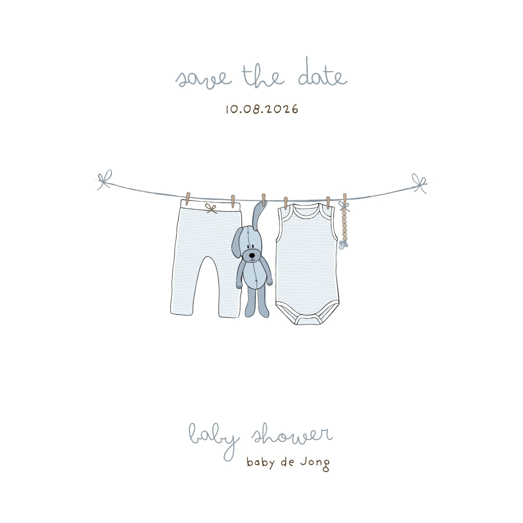Babyshower uitnodiging + baby voorspellingskaart aanpasbare Canva template - Blauw