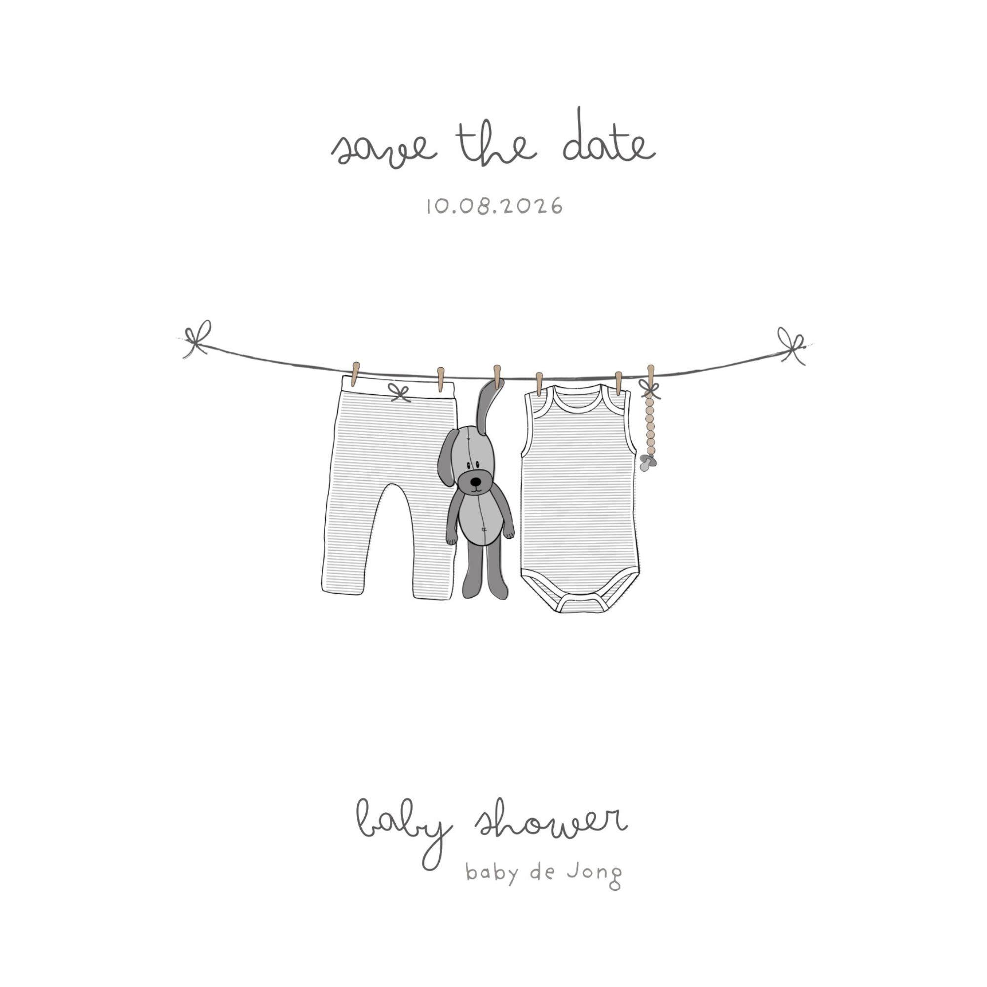 Babyshower uitnodiging + baby voorspellingskaart aanpasbare Canva template - Grijs
