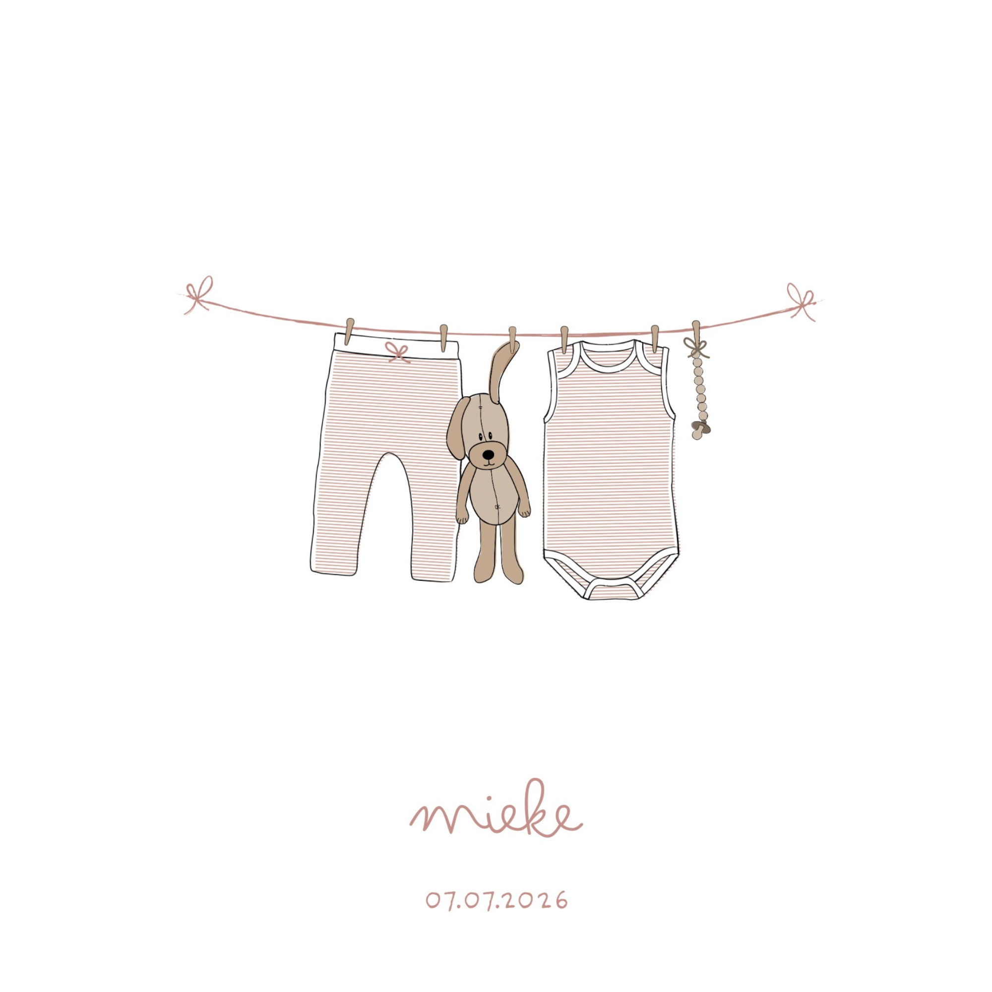 Geboortekaartje Waslijn Illustratie - Roze - Ivy and Soof - Aanpasbare Canva Template