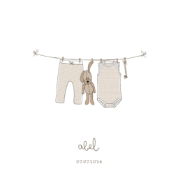 Geboortekaartje Waslijn Illustratie - Beige - Ivy and Soof - Aanpasbare Canva Template