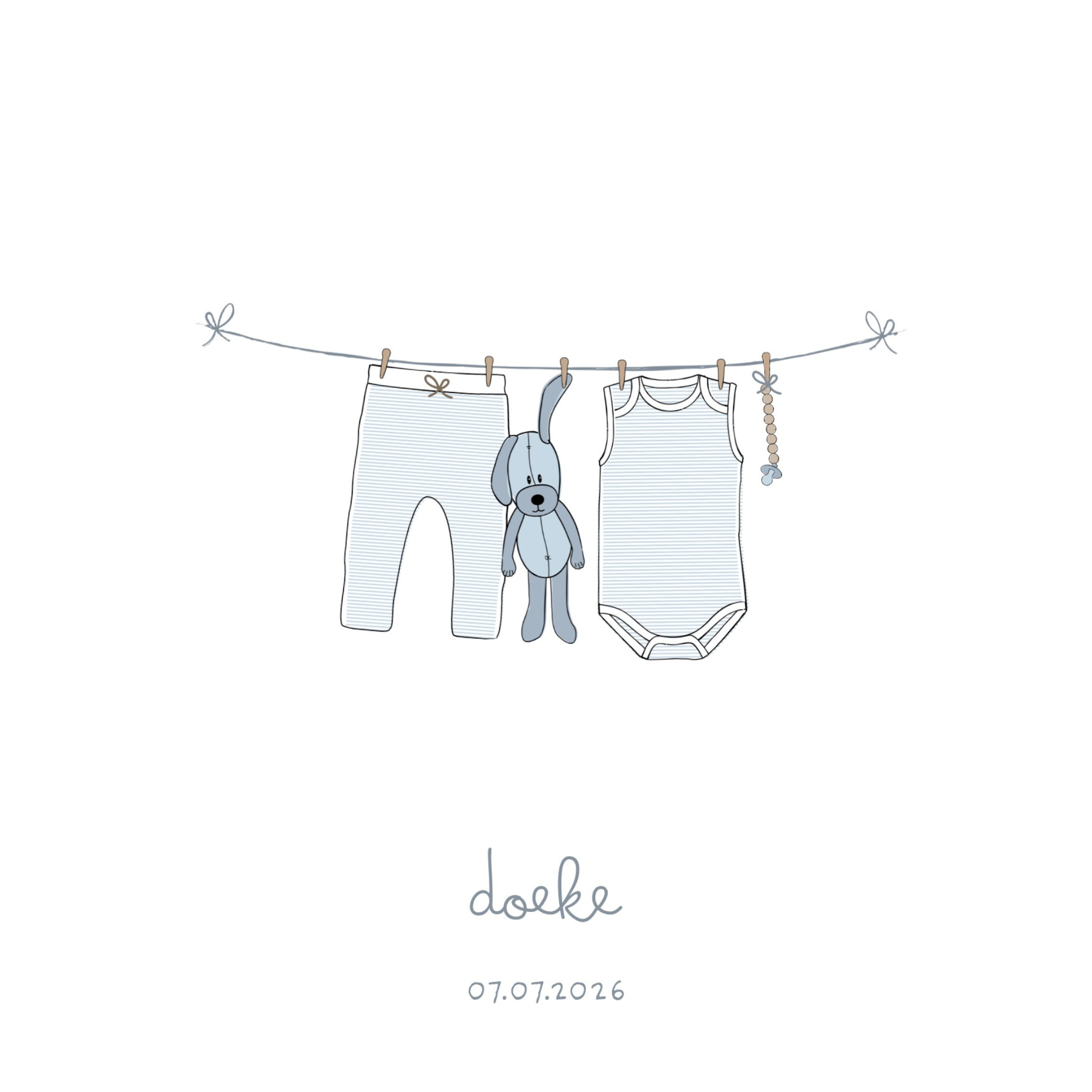 Geboortekaartje Waslijn Illustratie - Beige - Ivy and Soof - Aanpasbare Canva Template