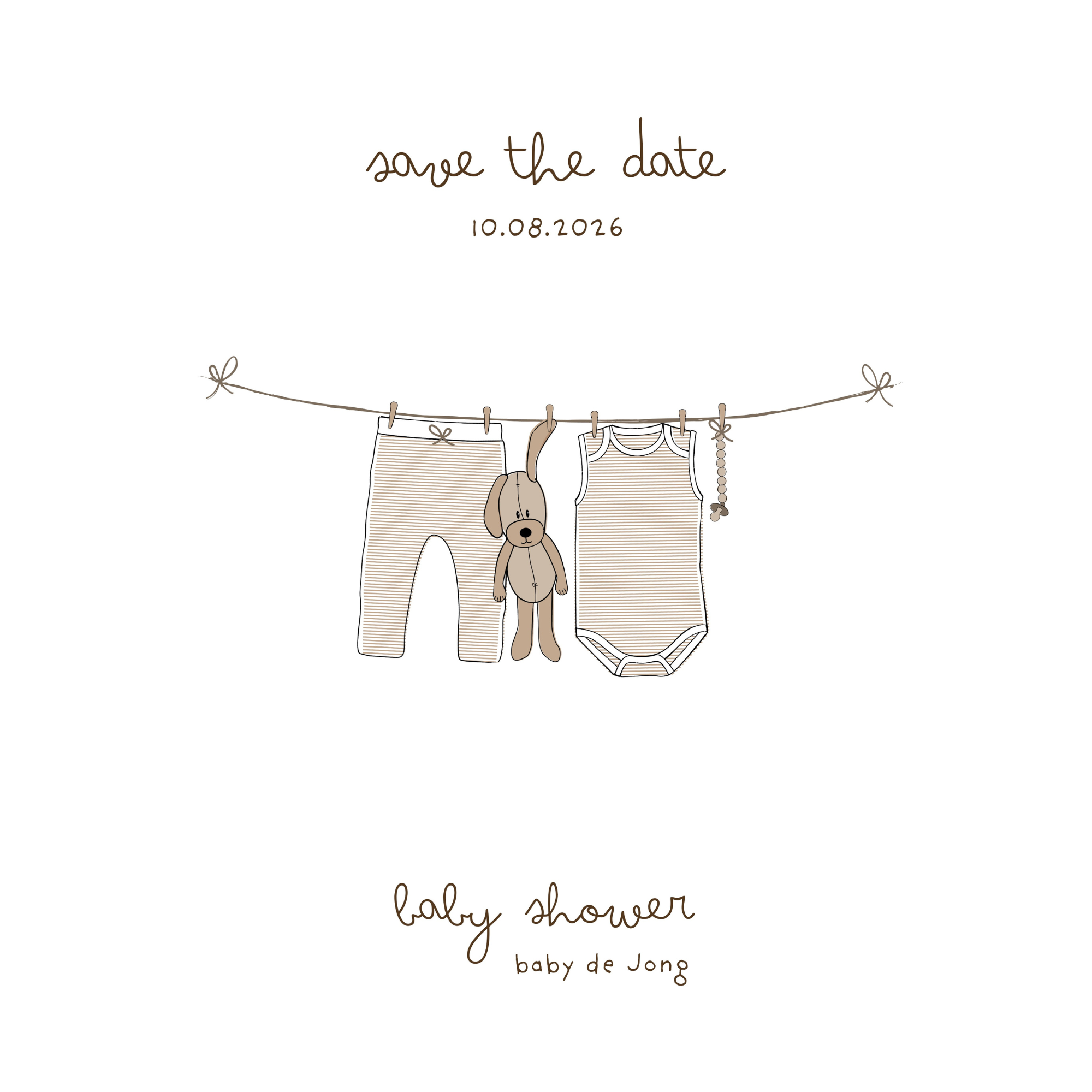 Babyshower uitnodiging + baby voorspellingskaart aanpasbare Canva template - Beige